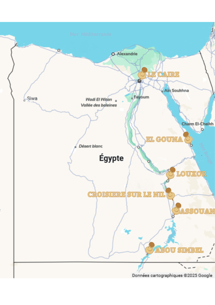 carte égypte avec les lieux incontournables